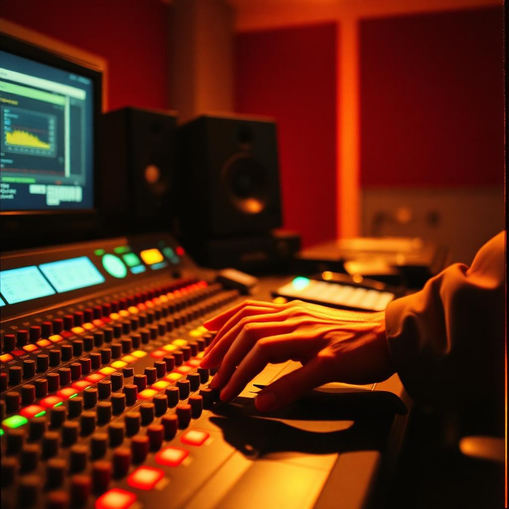 Producer mixing a record at a studio console